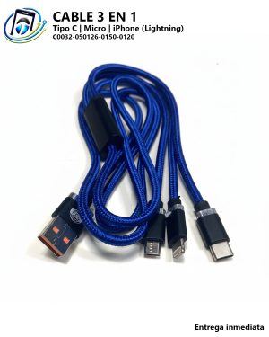 Cable de Carga Multifuncional 3 en 1 | Carga Rápida | Micro | Tipo C | iPhone (Lightning)
