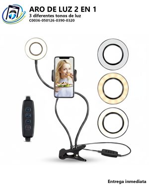 Aro de Luz LED 2 en 1 con Soporte Flexible para Celular