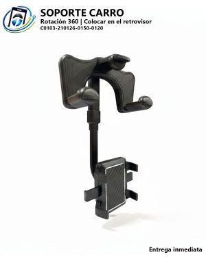 Soporte para Celular | Se coloca en el Retrovisor del automóvil | Gira 360 grados