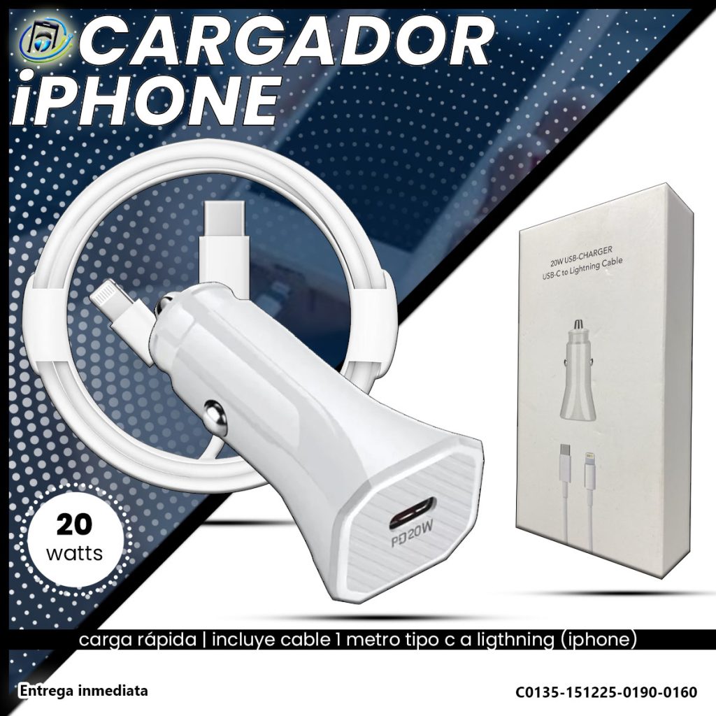 Cargador Carga Rápida iPhone 20 Watts | USB-C | Carro