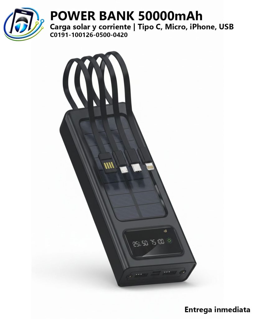 Power Bank 50000mAh | Carga Solar y Corriente