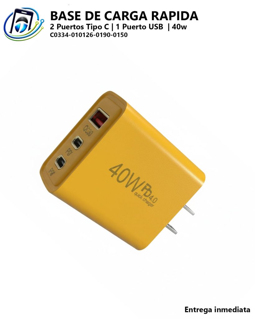 Base de Carga Rápida | 2 Puertos Tipo C + 1 USB | 40 Watts