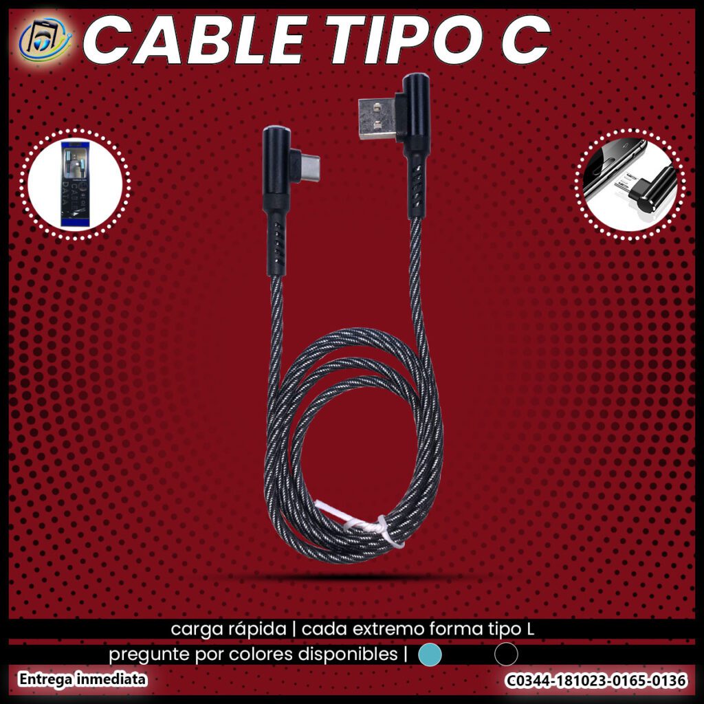 Cable Carga Rápida Tipo C con Forma de L