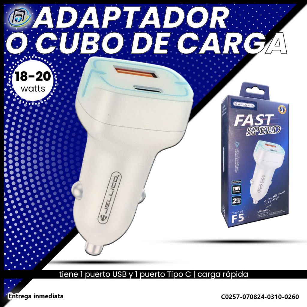 Cubo o Adaptador de Carga para Carro | Tipo C y USB