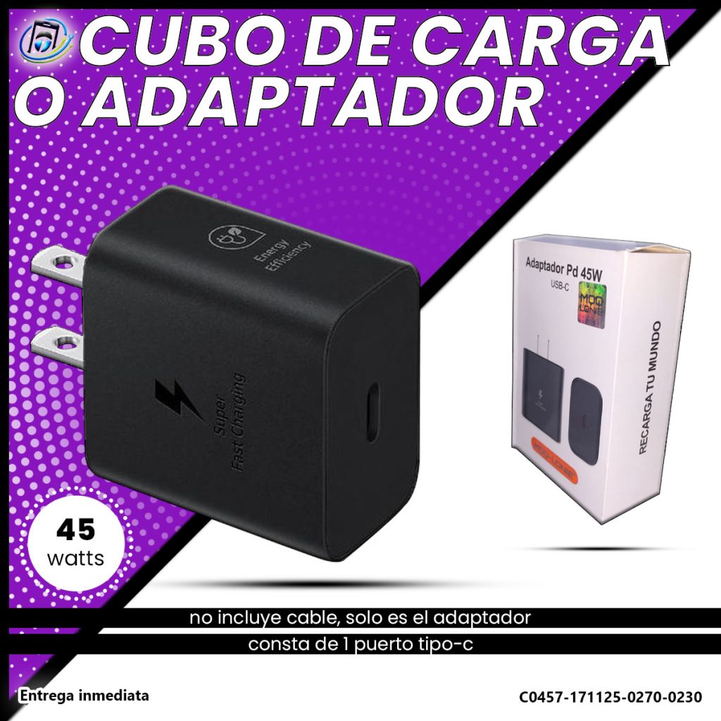 Adaptador de Pared o Cubo de carga USB-C 45W
