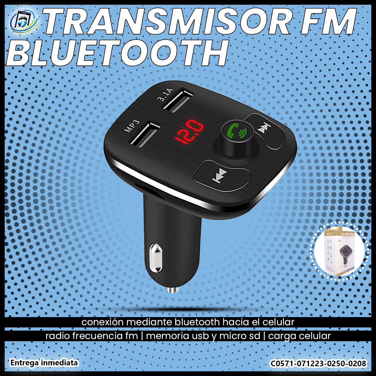 Transmisor FM Bluetooth para Carro | A5