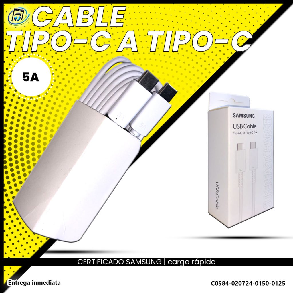 Cable Certificado Samsung | Tipo-C a Tipo-C | 5A