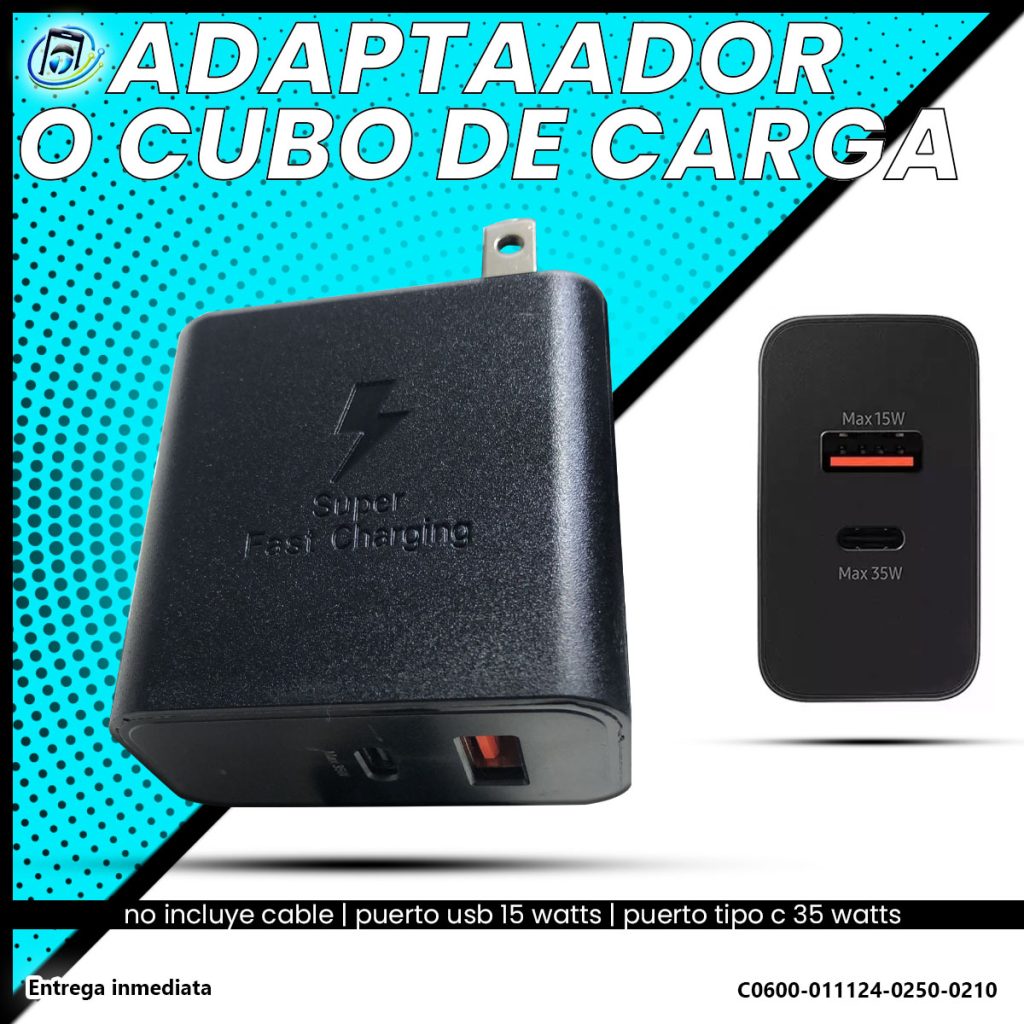 Cubo o Adaptador de Pared | USB 15 Watts | USB-C 35 Watts