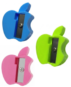Sacapuntas de plástico en forma de manzana mordida