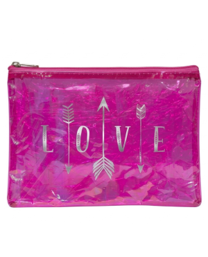 Cosmetiquera rosa translúcido "LOVE"